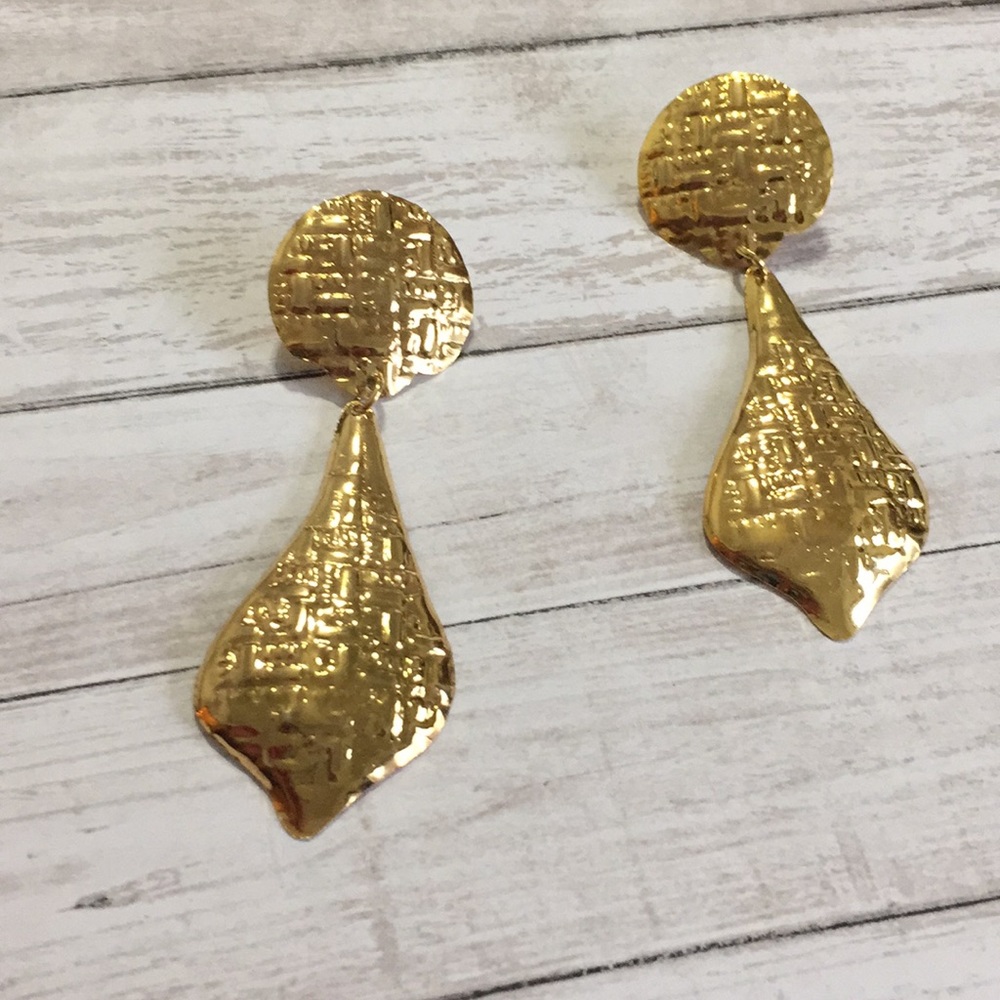 Vintage large gold earrings modernist